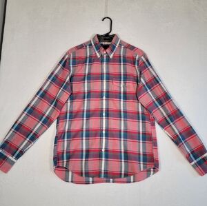 J. Crew Slim Plaid Cotton Button Down Shirt in Red, Blue & White, Size M